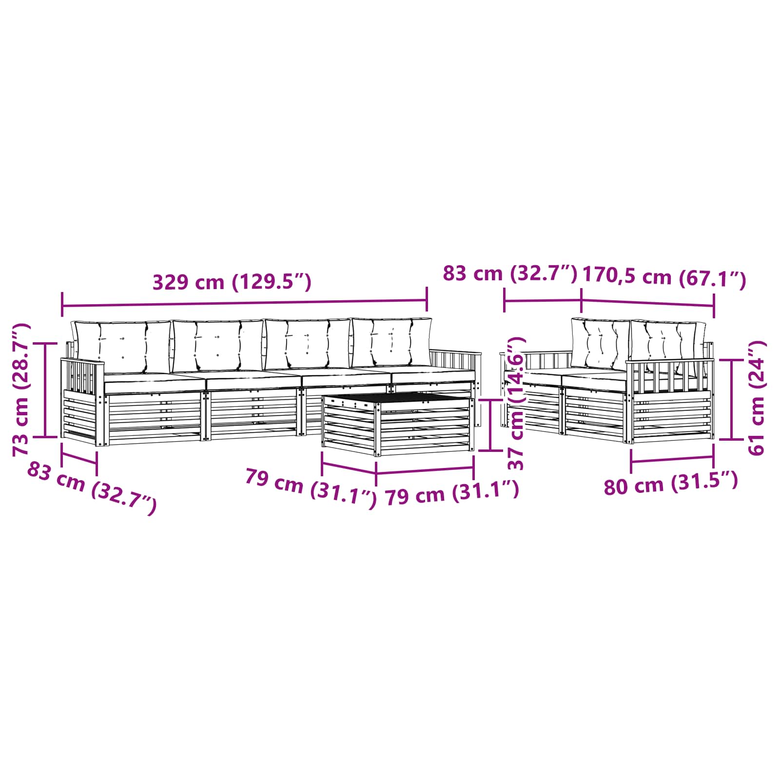 Buiten bankenset met kussen 7 pcs Natuurlijk en Antraciet - Afbeelding 7