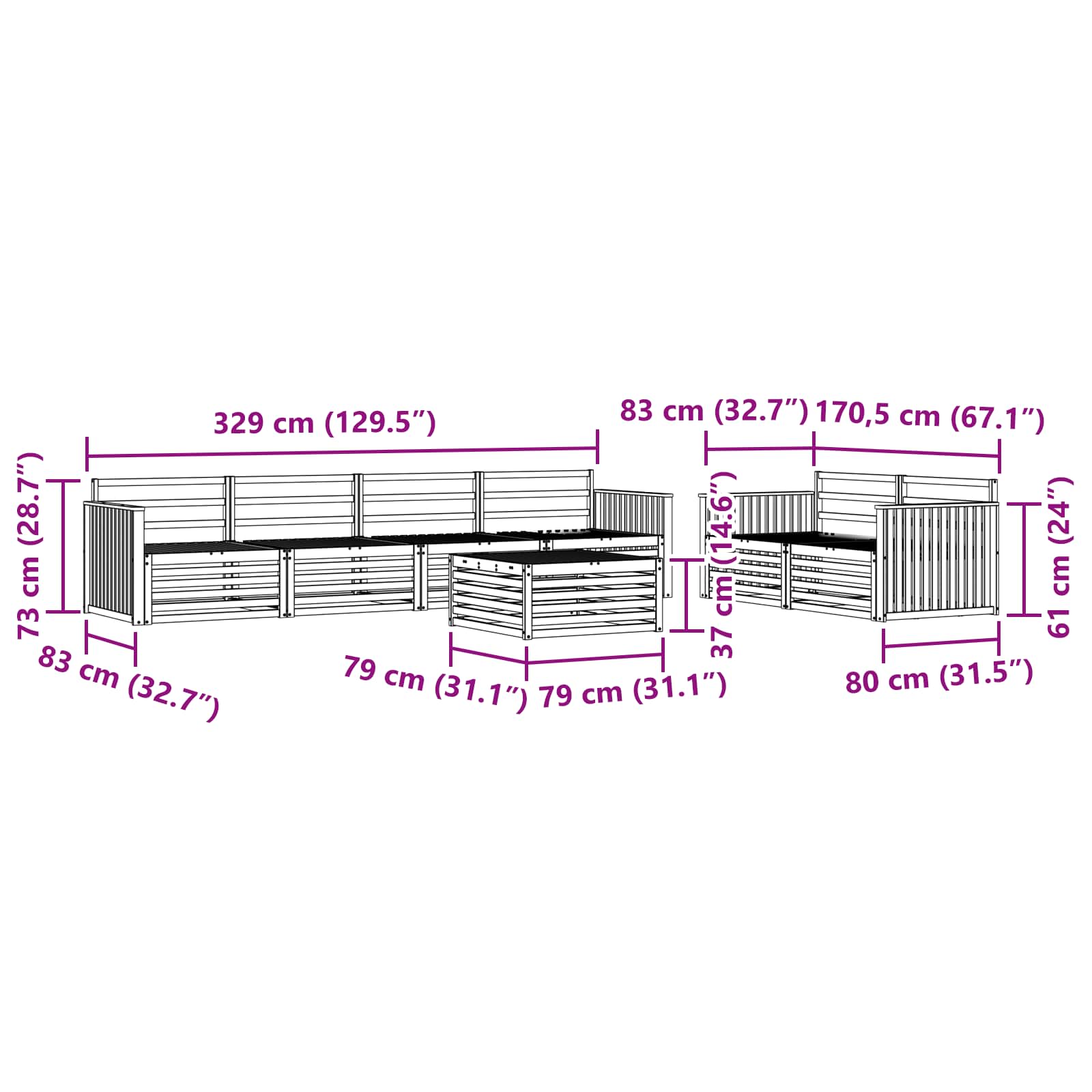 Zunanja garnitura za sedenje 7 pcs Naravna Masiven les akacije - slika 8
