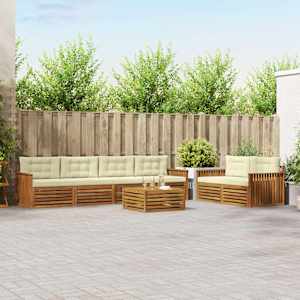 Zunanja garnitura za sedenje z blazino 7 pcs Naravna in smetana