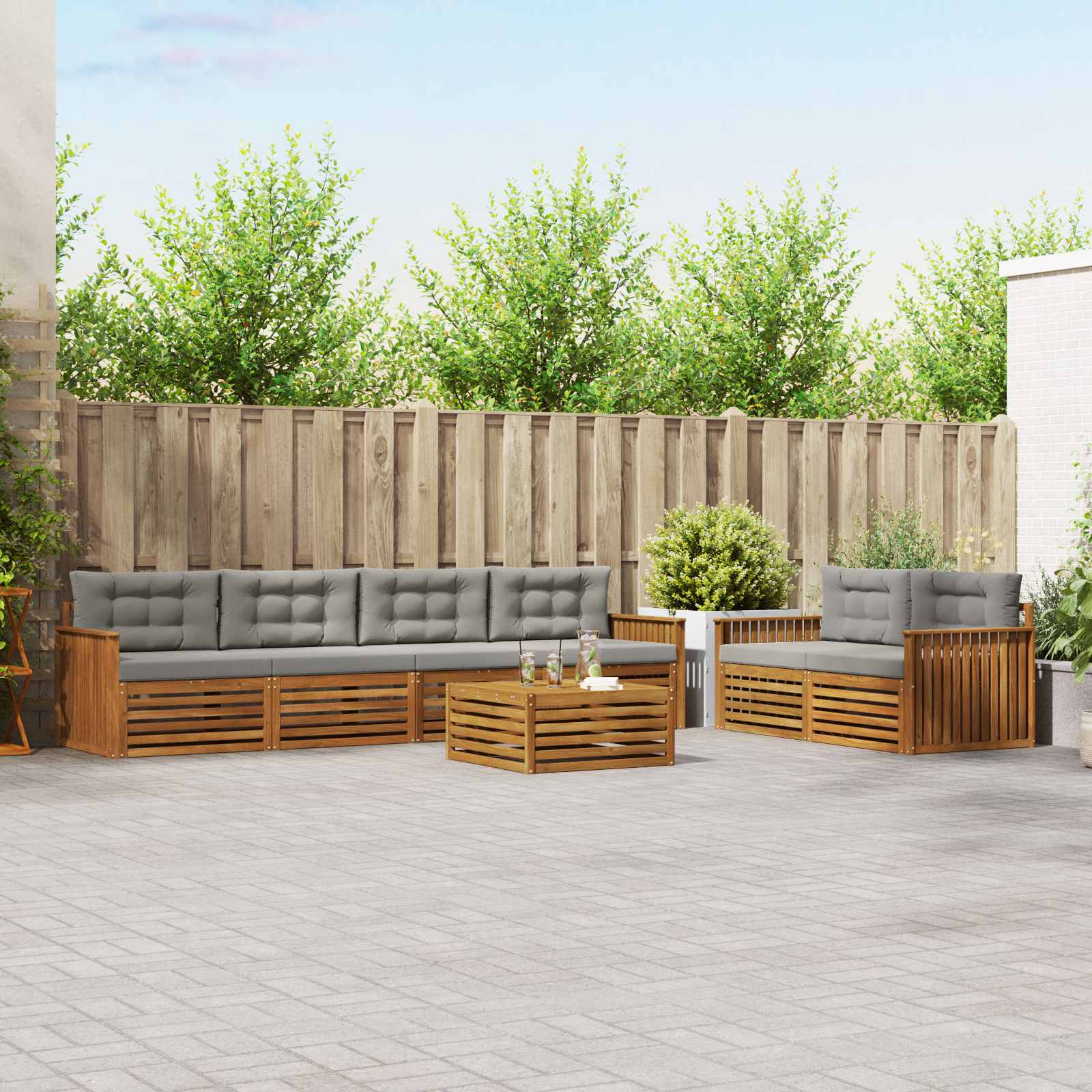 vidaXL Outdoor-Sofagarnitur mit Kissen 7 pcs Natürlich und Hellgrau