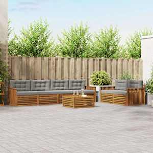 Zunanja garnitura za sedenje 7 pcs Naravna in svetlo siva