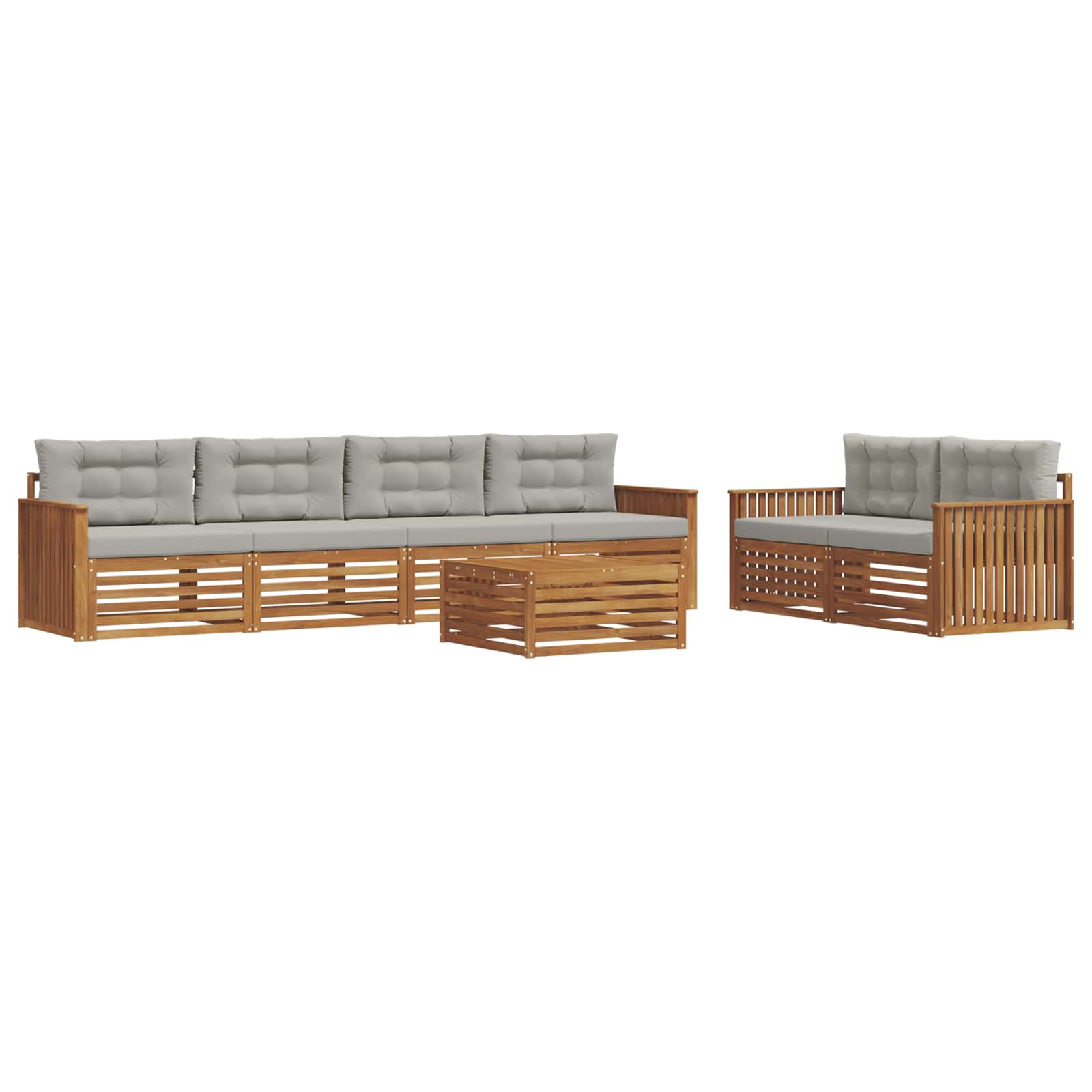 Thumbnail - vidaXL Outdoor-Sofagarnitur mit Kissen 7 pcs Natürlich und Hellgrau