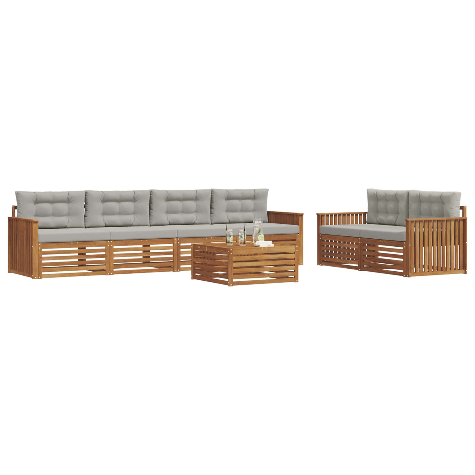 Thumbnail - vidaXL Outdoor-Sofagarnitur mit Kissen 7 pcs Natürlich und Hellgrau