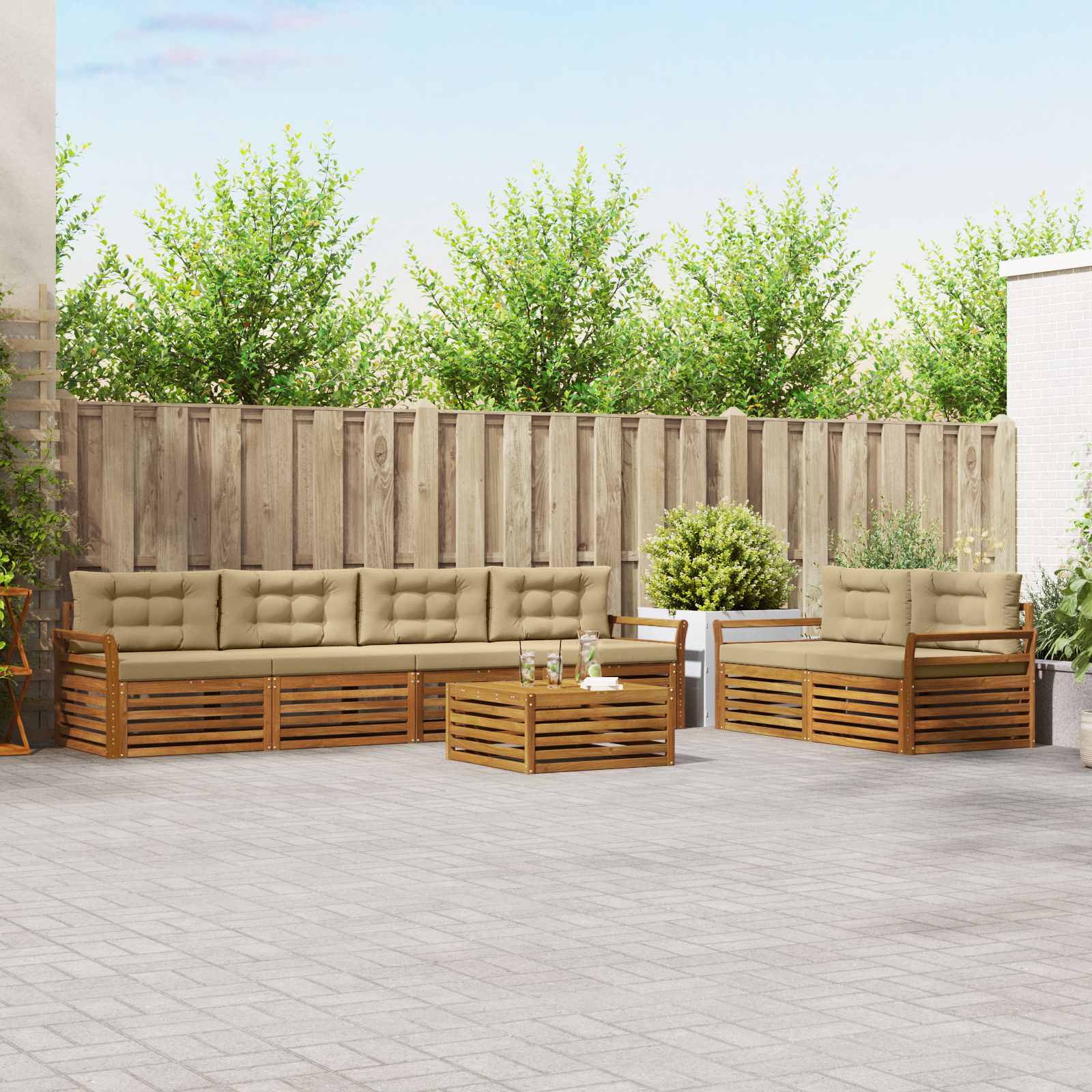 vidaXL Outdoor-Sofagarnitur mit Kissen 7 pcs Natur und Beige