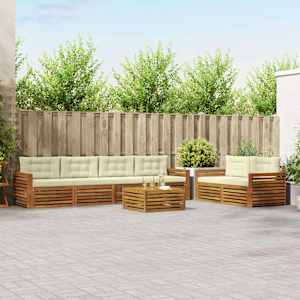 Zunanja garnitura za sedenje z blazino 7 pcs Naravna in smetana