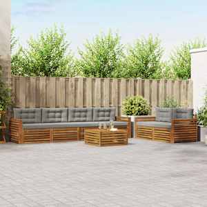 Zunanja garnitura za sedenje 7 pcs Naravna in svetlo siva