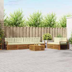 Zunanja garnitura za sedenje z blazino 7 pcs Naravna in smetana