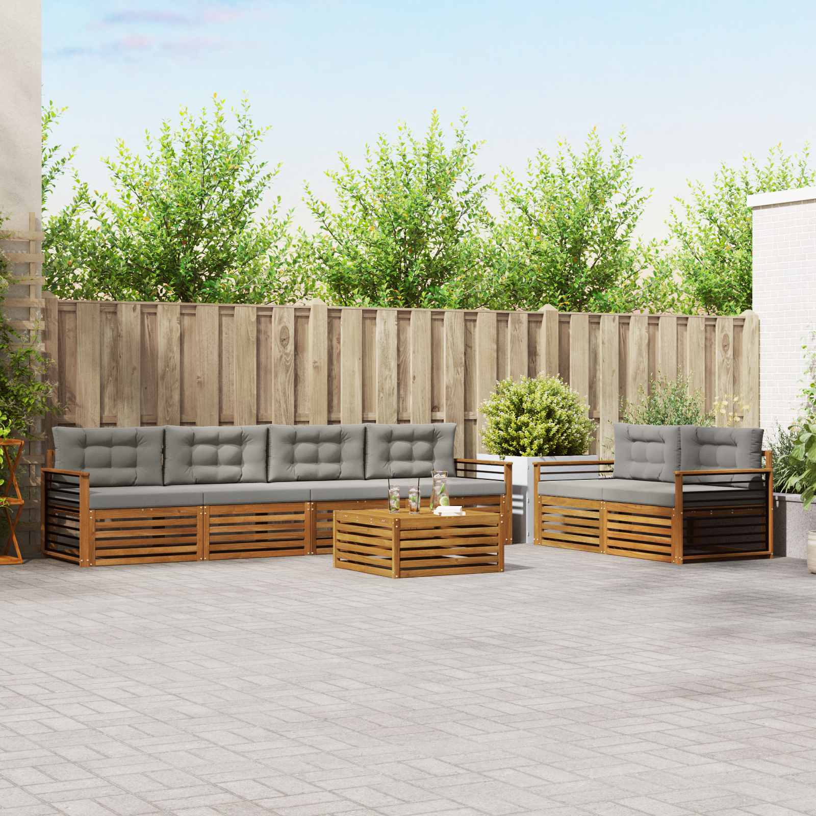 Zunanja garnitura za sedenje 7 pcs Naravna in svetlo siva