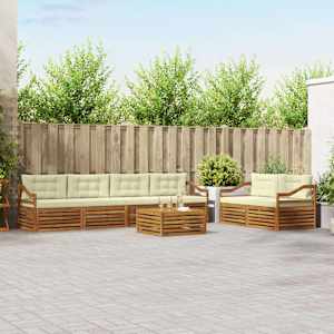 Zunanja garnitura za sedenje z blazino 7 pcs Naravna in smetana