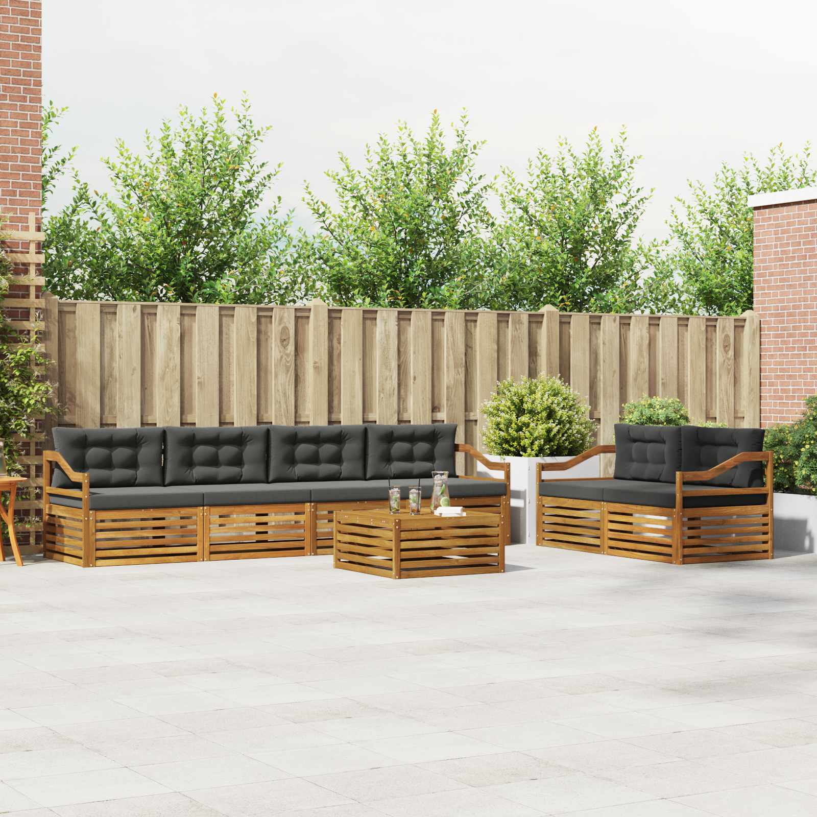 Thumbnail - vidaXL Outdoor-Sofagarnitur mit Kissen 7 pcs Natur und Anthrazit