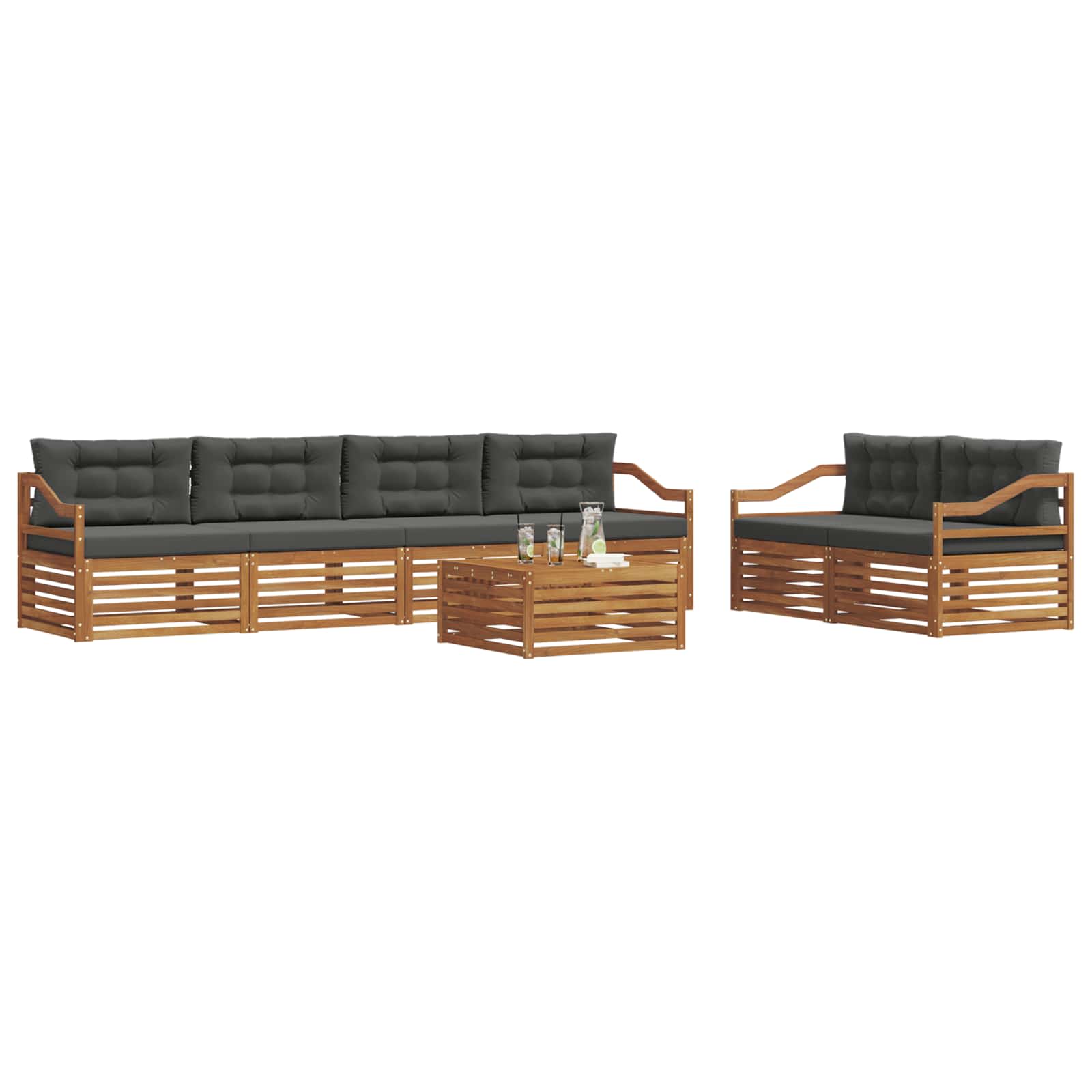 Thumbnail - vidaXL Outdoor-Sofagarnitur mit Kissen 7 pcs Natur und Anthrazit