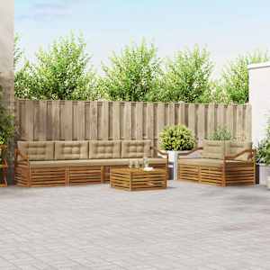 Zunanja garnitura za sedenje z blazino 7 pcs Naravna in bež