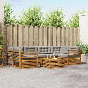 Zunanja garnitura za sedenje 7 pcs Naravna in svetlo siva