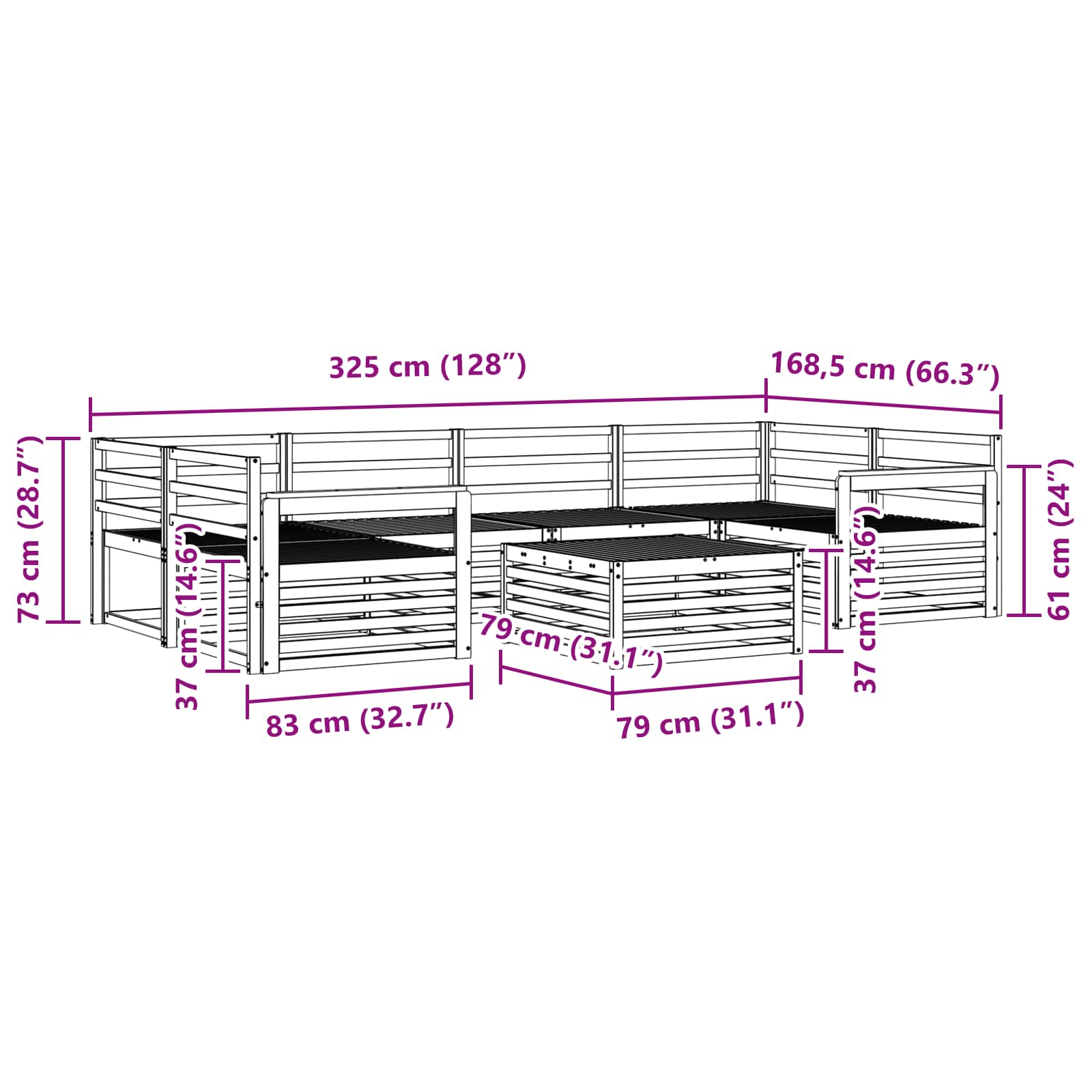 Zunanja garnitura za sedenje 7 pcs Naravna - slika 9