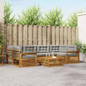 Zunanja garnitura za sedenje 7 pcs Naravna in svetlo siva