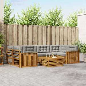 Zunanja garnitura za sedenje 7 pcs Naravna in svetlo siva