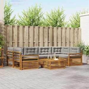 Zunanja garnitura za sedenje 7 pcs Naravna in svetlo siva