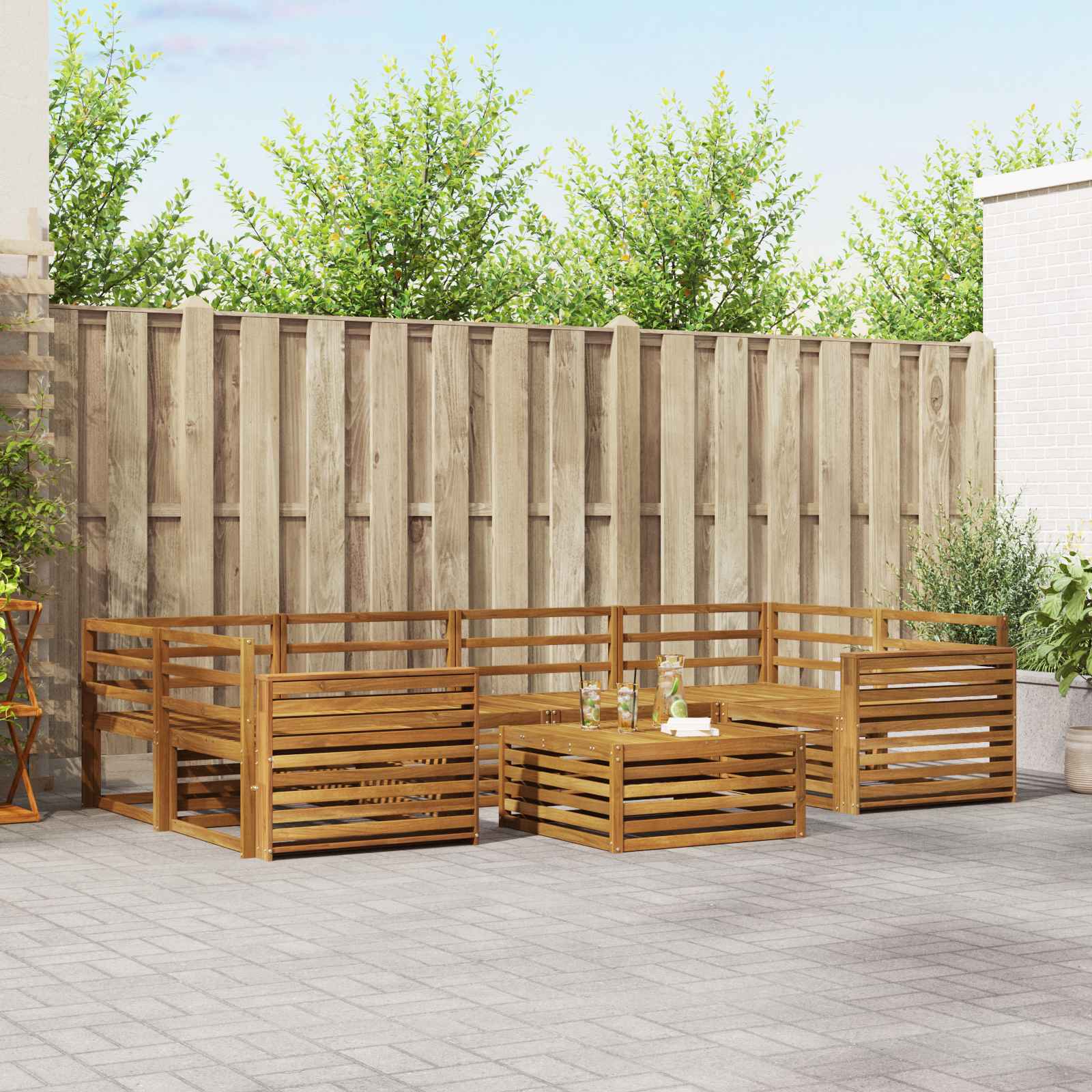 Zunanja garnitura za sedenje 7 pcs Naravna Masiven les akacije