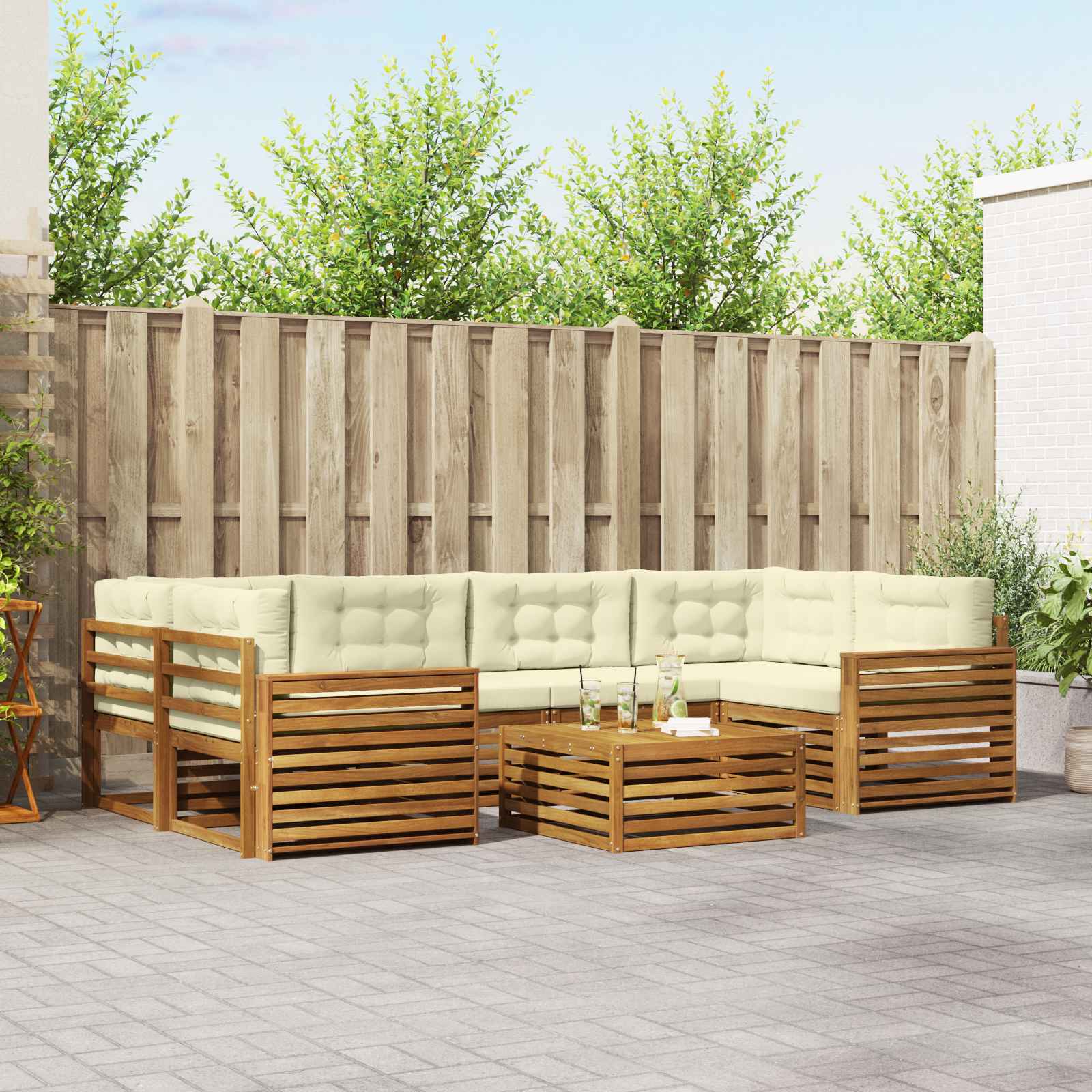 vidaXL Outdoor-Sofagarnitur mit Kissen 8 pcs Natur und Creme
