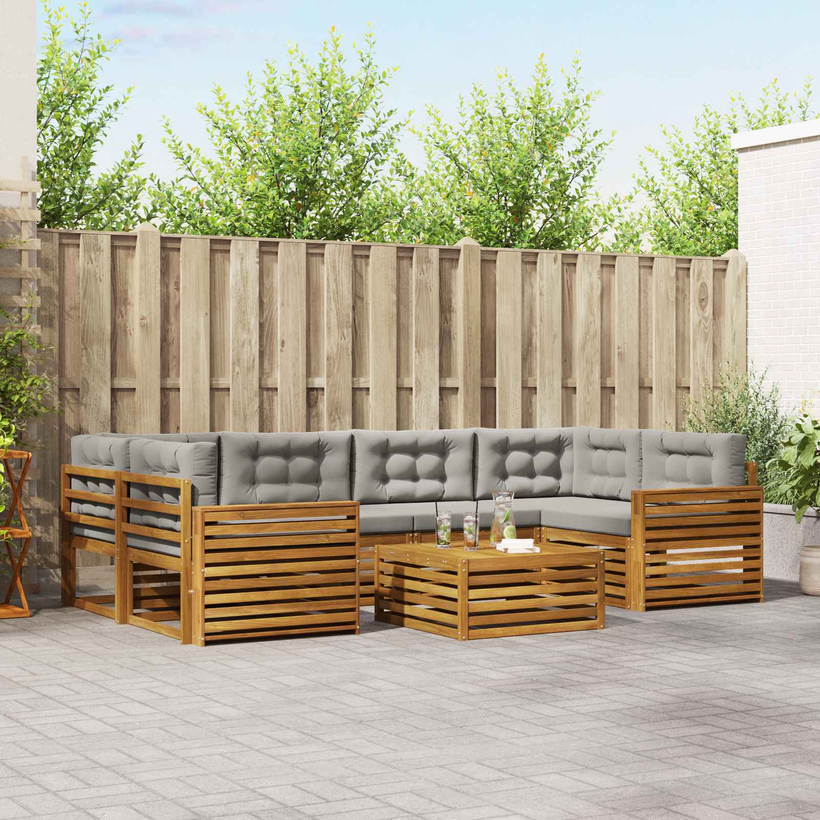 Zunanja garnitura za sedenje 7 pcs Naravna in svetlo siva