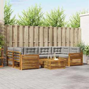 Zunanja garnitura za sedenje 7 pcs Naravna in svetlo siva