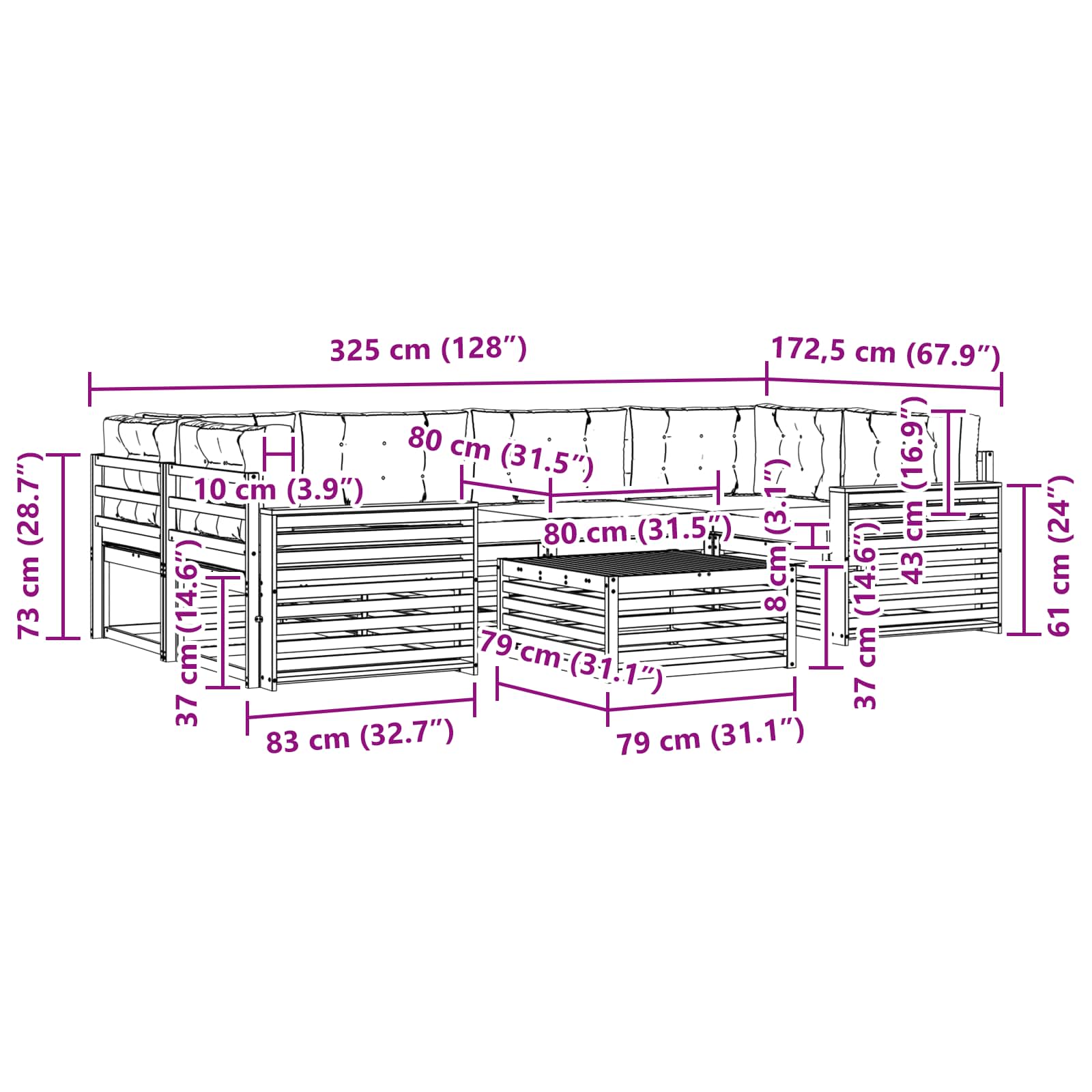 Zunanja garnitura za sedenje 7 pcs Naravna in svetlo siva - slika 8