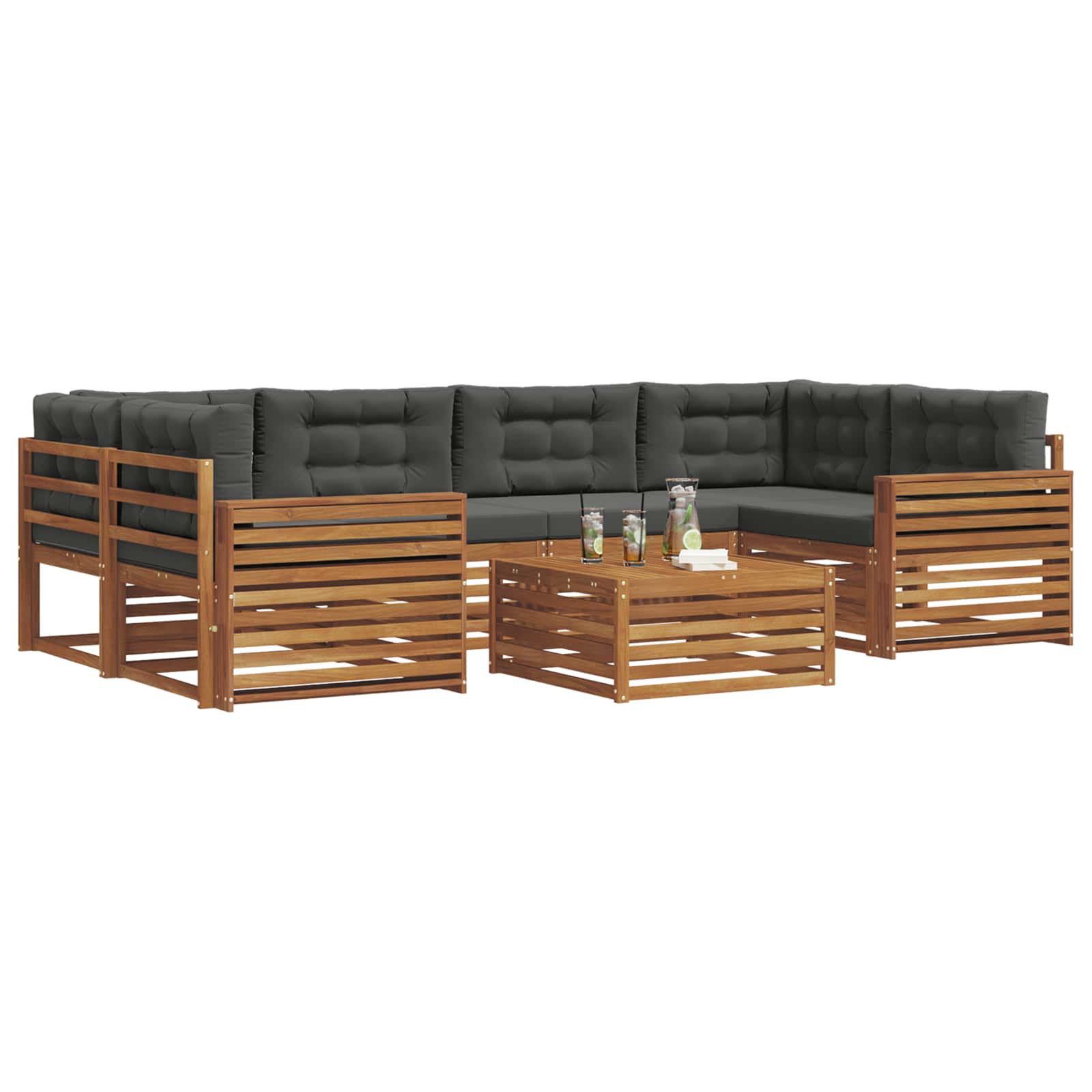 Thumbnail - vidaXL Outdoor-Sofagarnitur mit Kissen 8 pcs Natur und Anthrazit