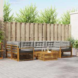 Zunanja garnitura za sedenje 7 pcs Naravna in svetlo siva