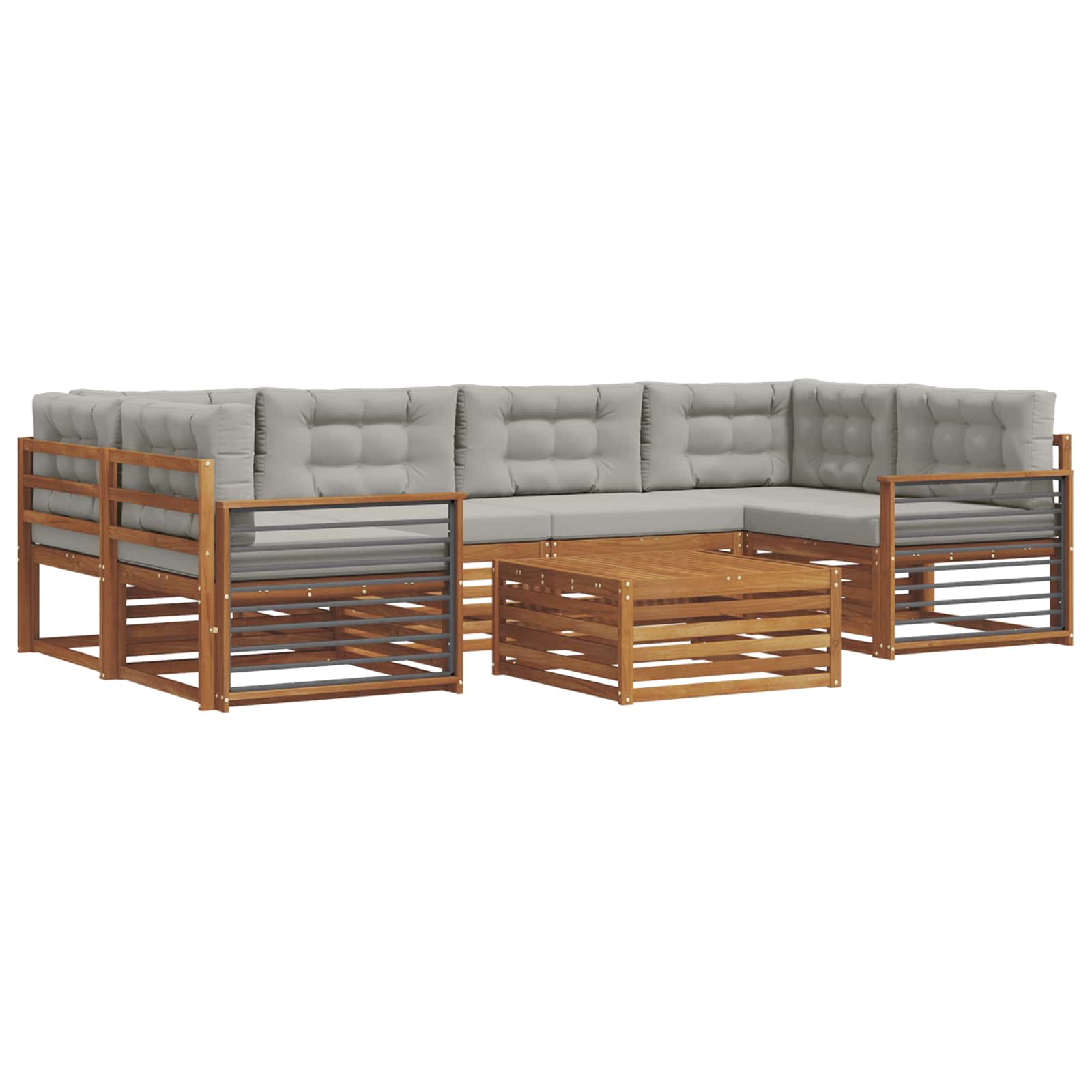 Thumbnail - vidaXL Outdoor-Sofagarnitur mit Kissen 7 pcs Natürlich und Hellgrau