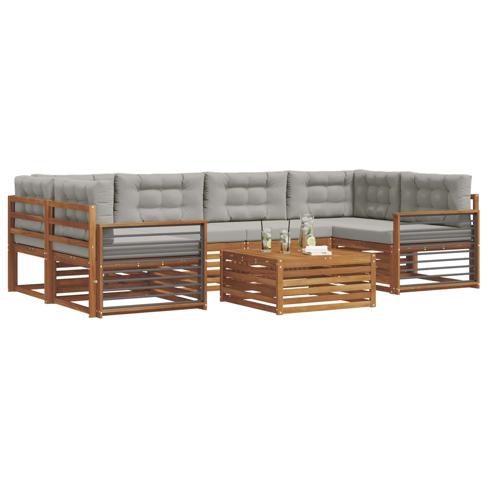 Thumbnail - vidaXL Outdoor-Sofagarnitur mit Kissen 7 pcs Natürlich und Hellgrau