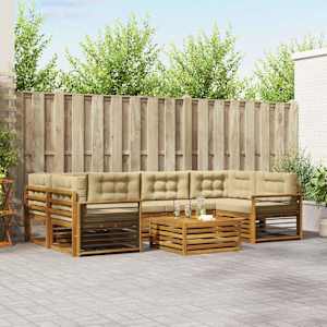 Zunanja garnitura za sedenje z blazino 8 pcs Naravna in bež