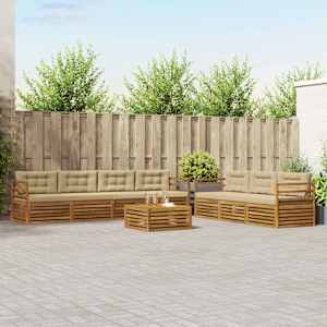 Zunanja garnitura za sedenje z blazino 8 pcs Naravna in bež