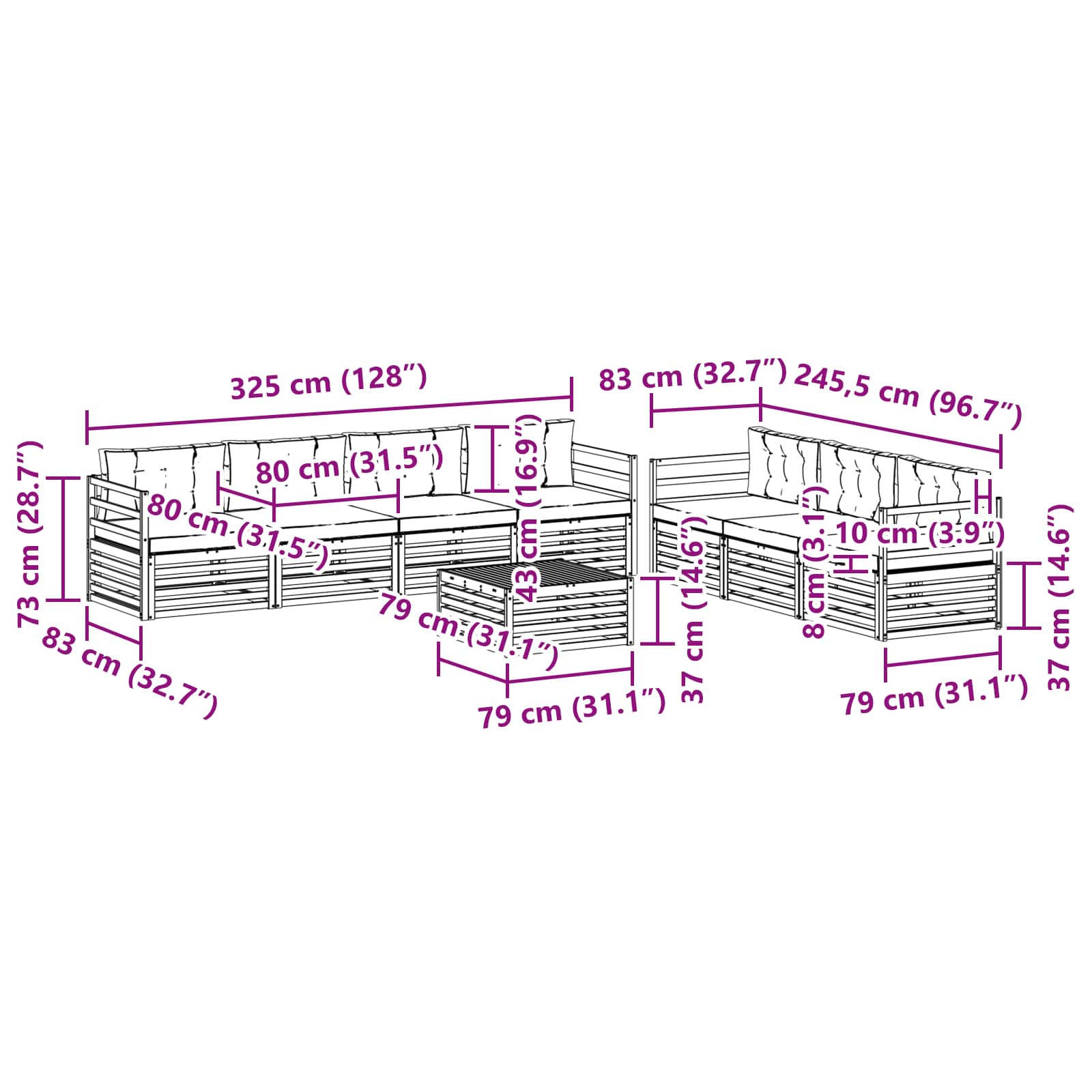 Zunanja garnitura za sedenje z blazino 8 pcs Naravna in bež - slika 7