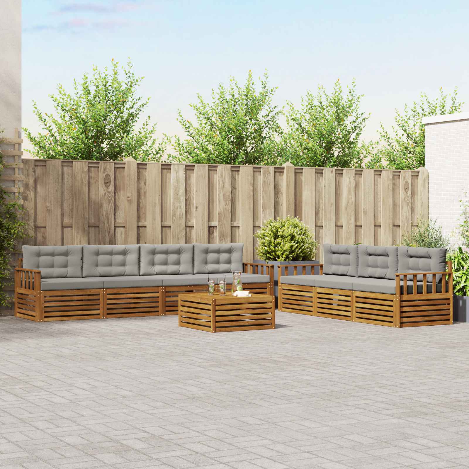 vidaXL Outdoor-Sofagarnitur mit Kissen 8 pcs Natürlich und Hellgrau