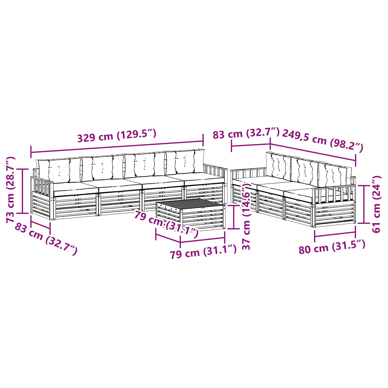 Zunanja garnitura za sedenje 8 pcs Naravna in svetlo siva - slika 7