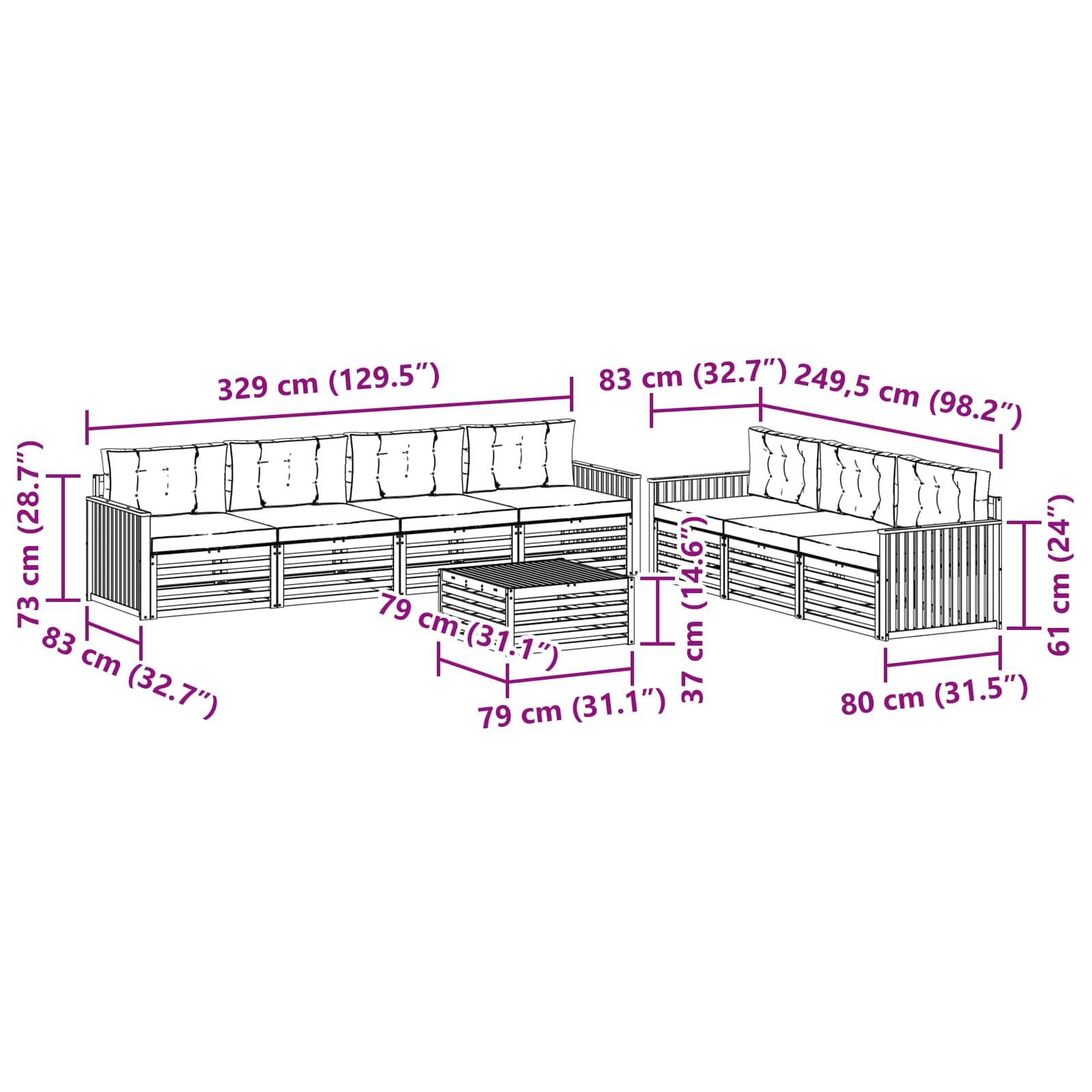 Zunanja garnitura za sedenje 8 pcs Naravna in svetlo siva - slika 7