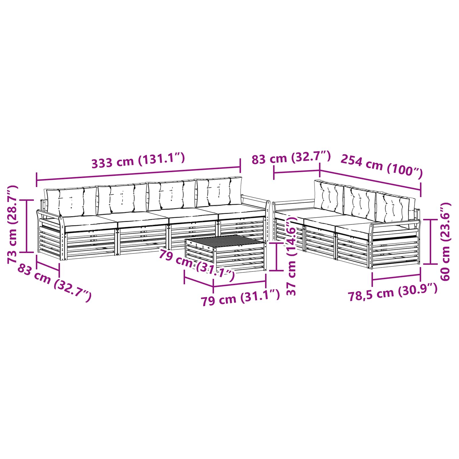 Zunanja garnitura za sedenje 8 pcs Naravna in svetlo siva - slika 7