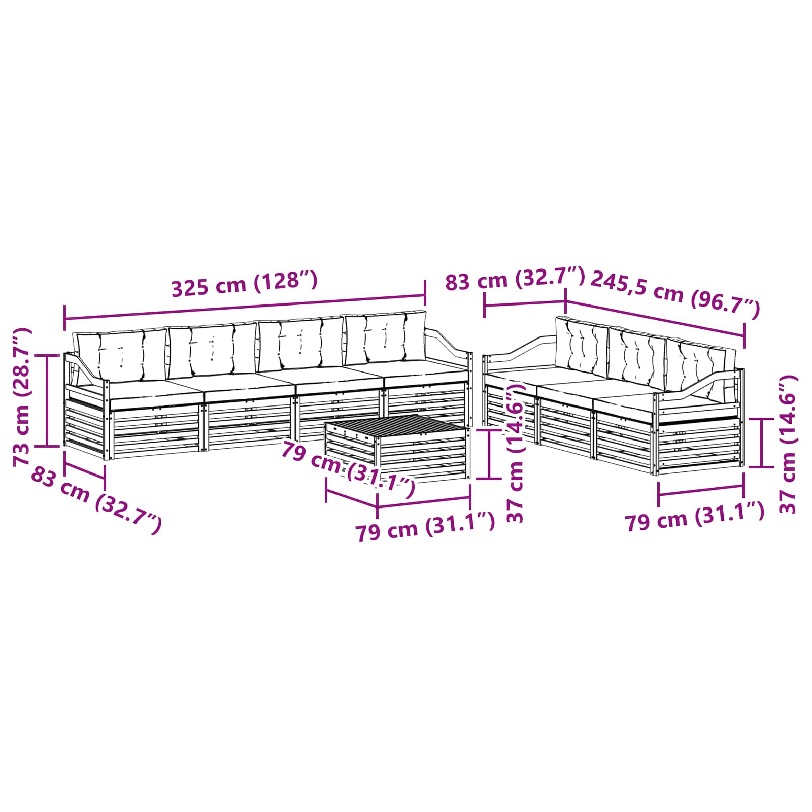 Zunanja garnitura za sedenje 8 pcs Naravna in svetlo siva - slika 7