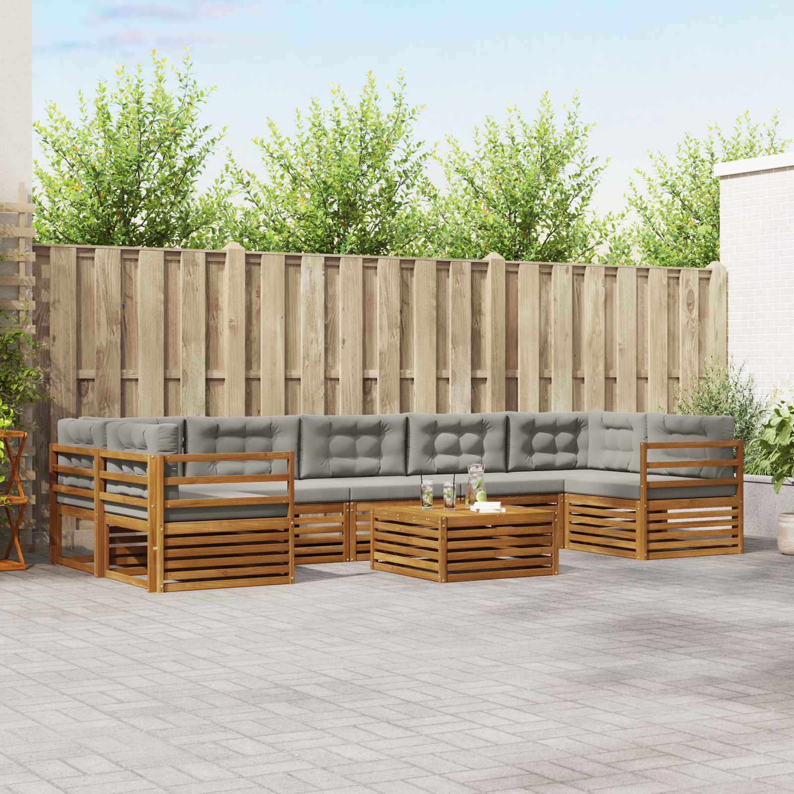 vidaXL Outdoor-Sofagarnitur mit Kissen 8 pcs Natürlich und Hellgrau