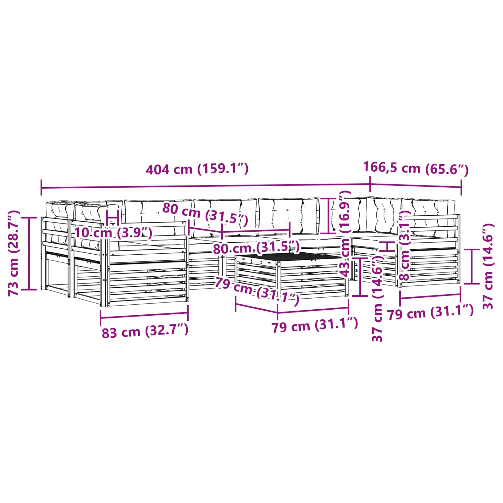 Zunanja garnitura za sedenje 8 pcs Naravna in svetlo siva - slika 8