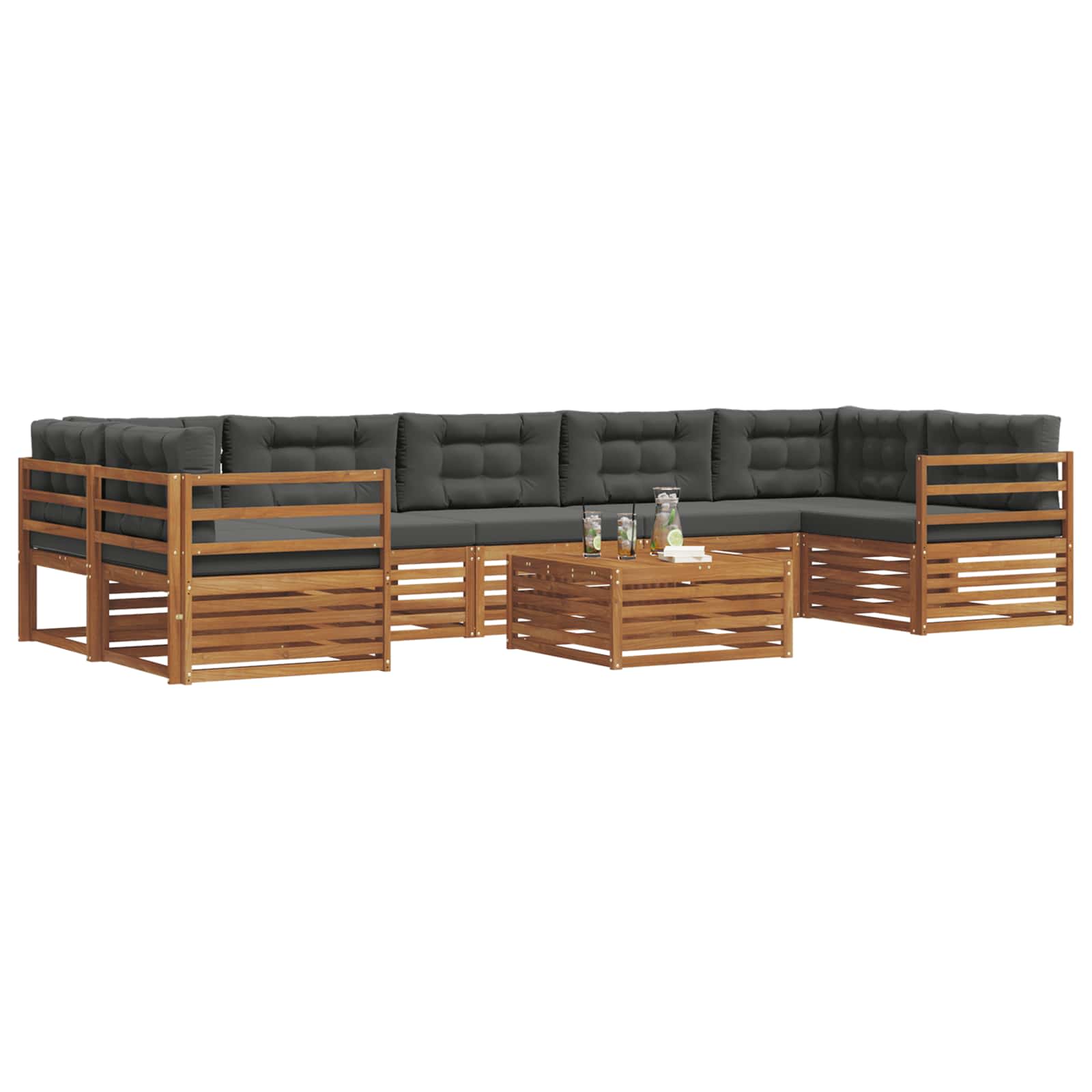 Buiten bankenset met kussen 8 pcs Natuurlijk en Antraciet - Afbeelding 3