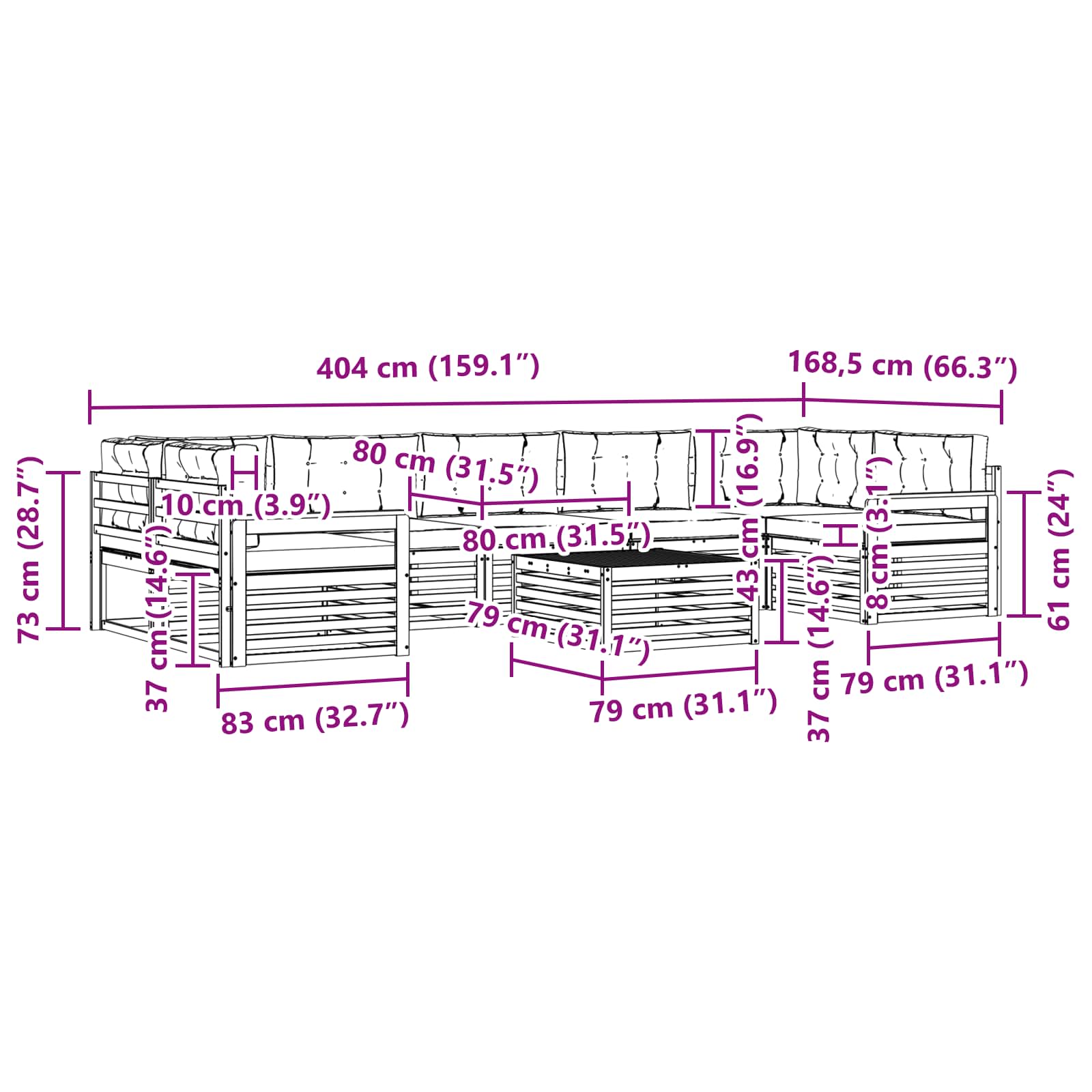 Zunanja garnitura za sedenje 8 pcs Naravna in svetlo siva - slika 8
