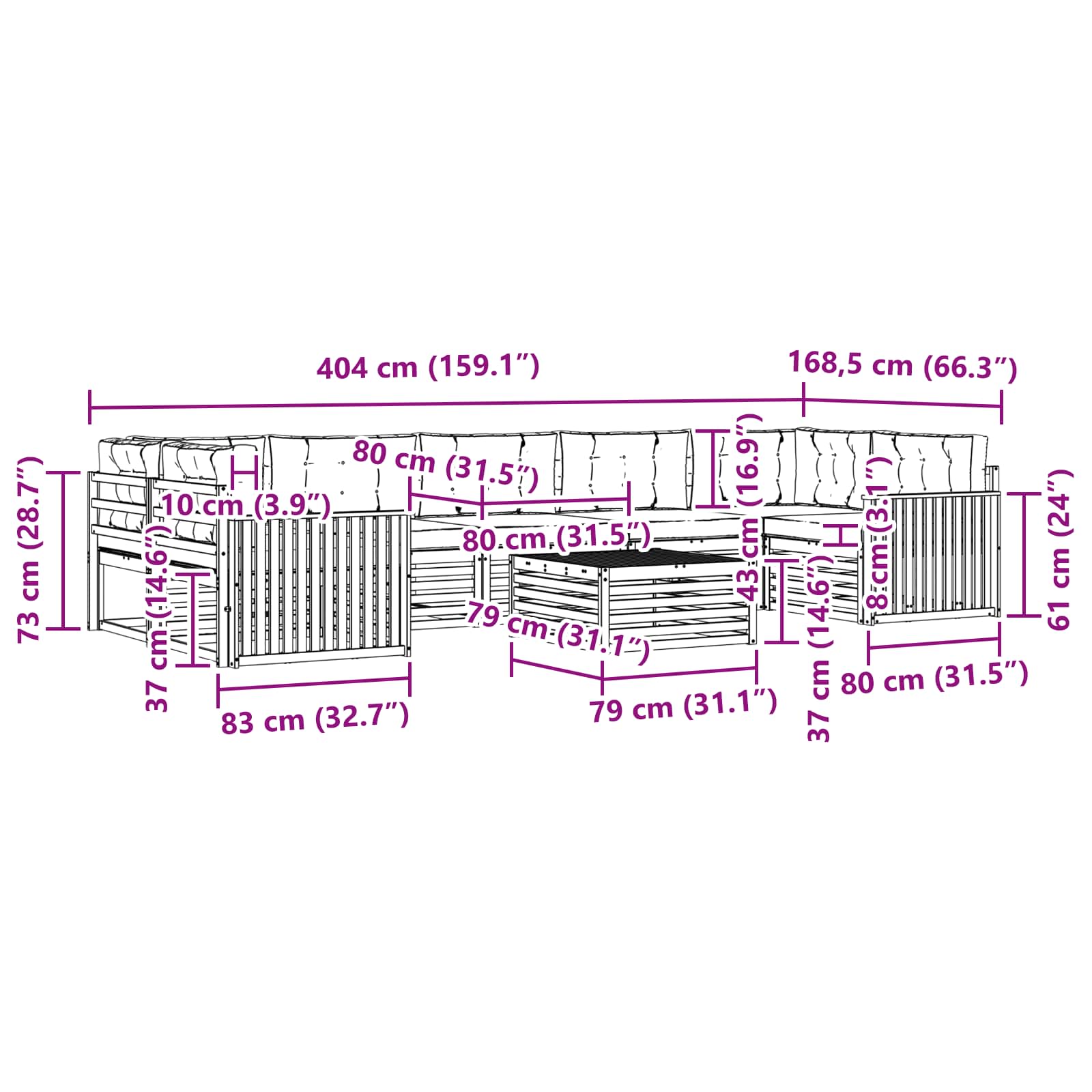 Zunanja garnitura za sedenje 8 pcs Naravna in svetlo siva - slika 8