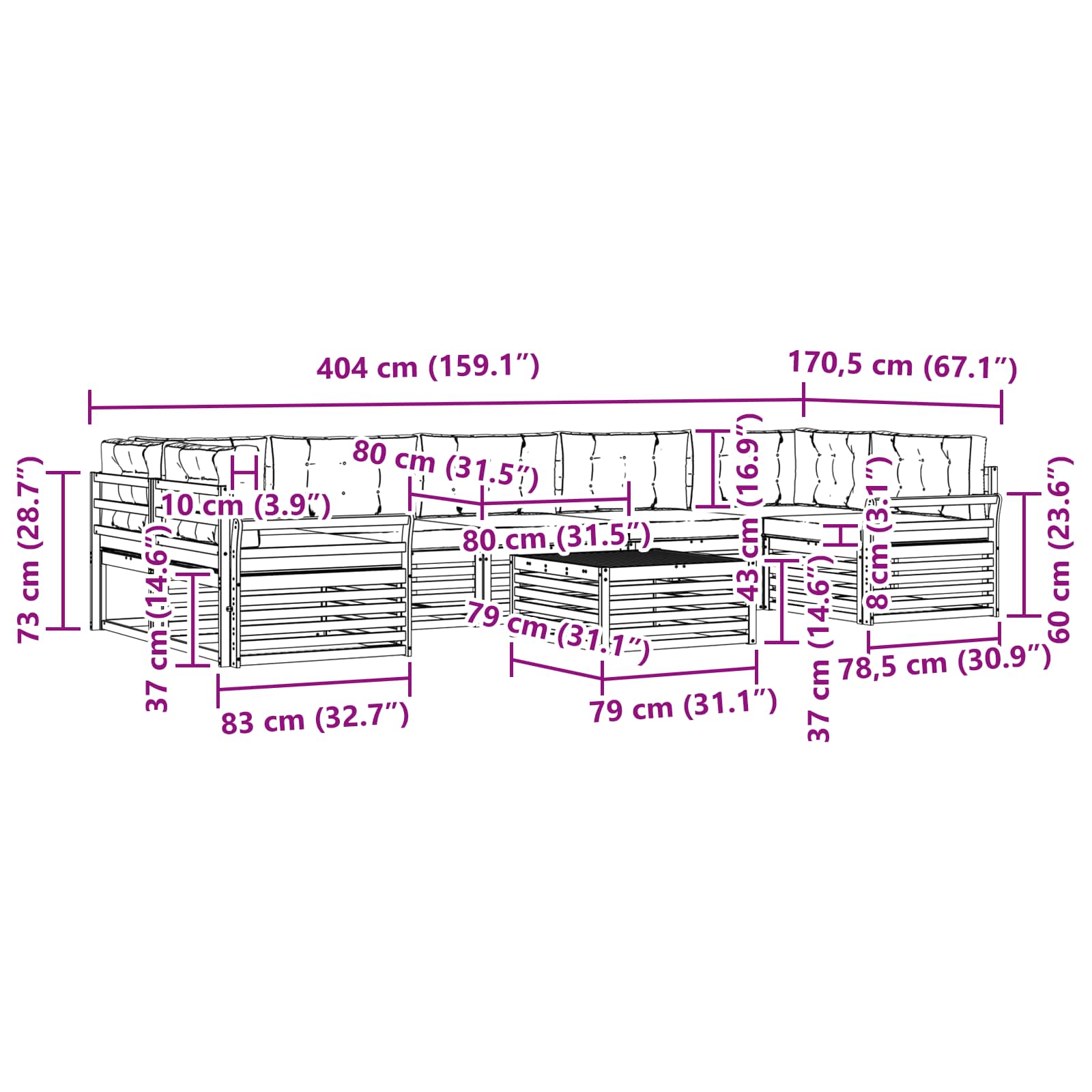 Zunanja garnitura za sedenje z blazino 8 pcs Naravna in bež - slika 8