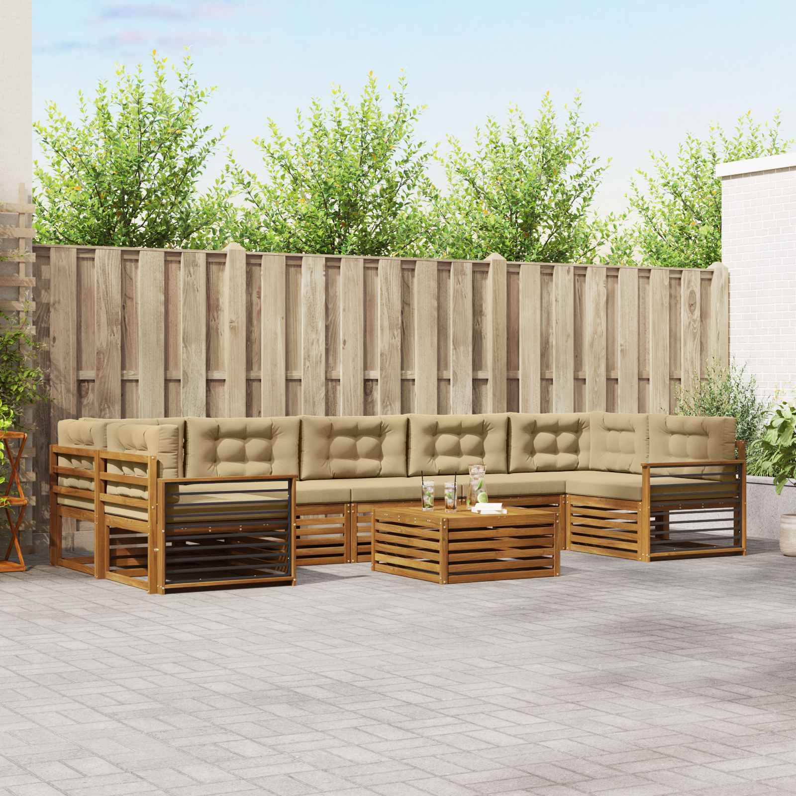 vidaXL Buiten bankenset 8 st 7-zits Natuurlijk en Beige