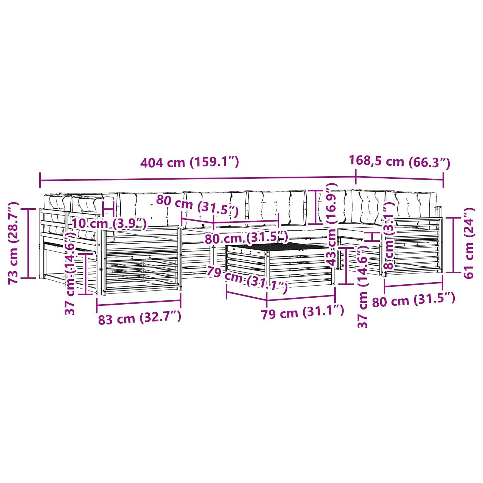 Zunanja garnitura za sedenje z blazino 8 pcs Naravna in bež - slika 8