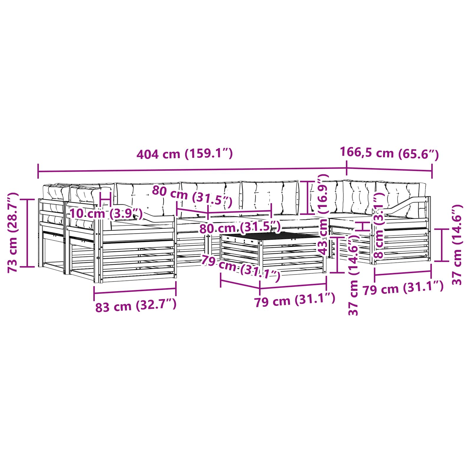 Zunanja garnitura za sedenje 8 pcs Naravna in svetlo siva - slika 8
