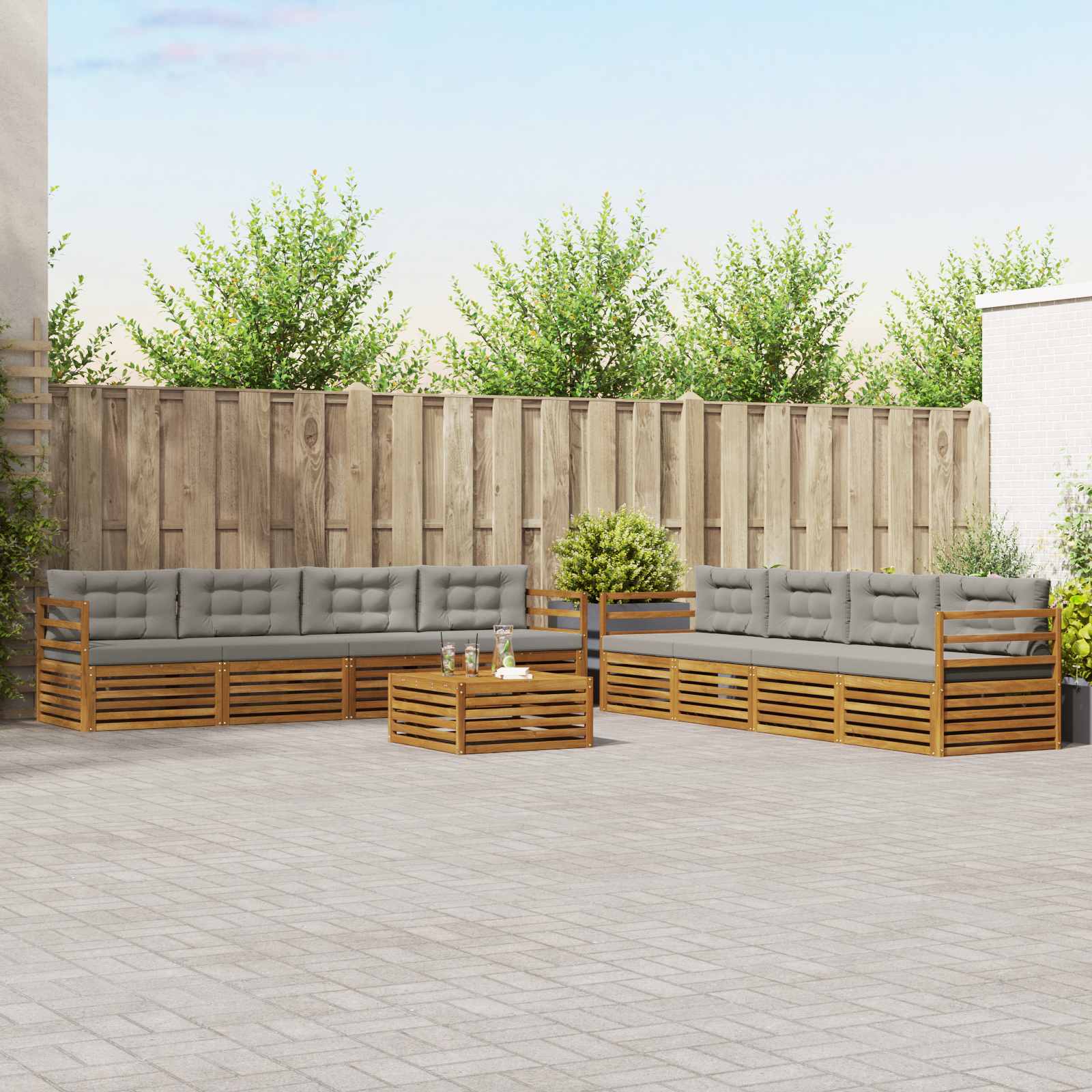 vidaXL Outdoor-Sofagarnitur mit Kissen 9 pcs Natürlich und Hellgrau