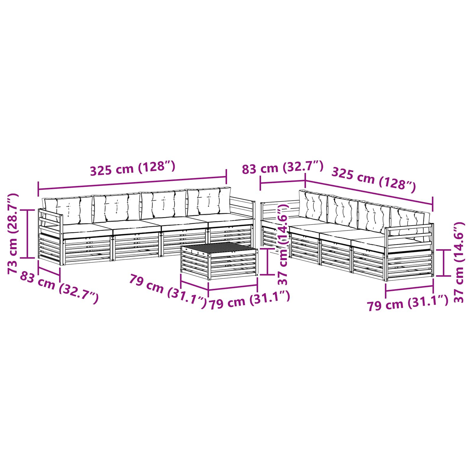 Zunanja garnitura za sedenje z blazino 9 pcs Naravna in bež - slika 7