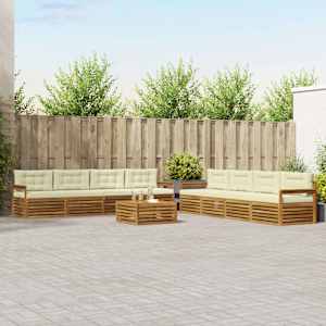 Zunanja garnitura za sedenje z blazino 9 pcs Naravna in smetana